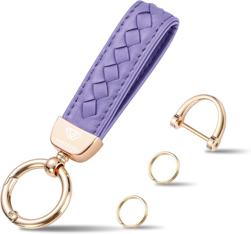 Hamdecro Store Genuine Leather Car Keychain, Handmade Knit Sheepskin Key chains for Women, Universal Key Fob Holder with 360 Degree Rotatable, Anti-Lost D-Ring, 2 Keyrings and 1 Screwdriver – Lavender Purple - Image 1